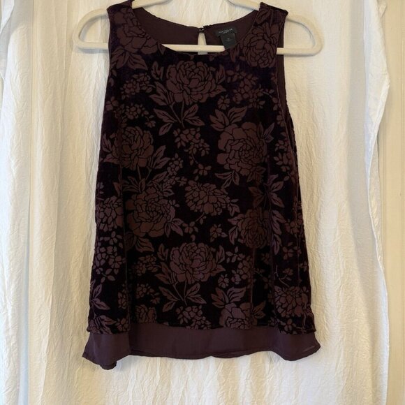Ann Taylor Brown Floral Velvet Burnout Sleeveless Top XS Fairy Whimsigoth Fall - Picture 1 of 10